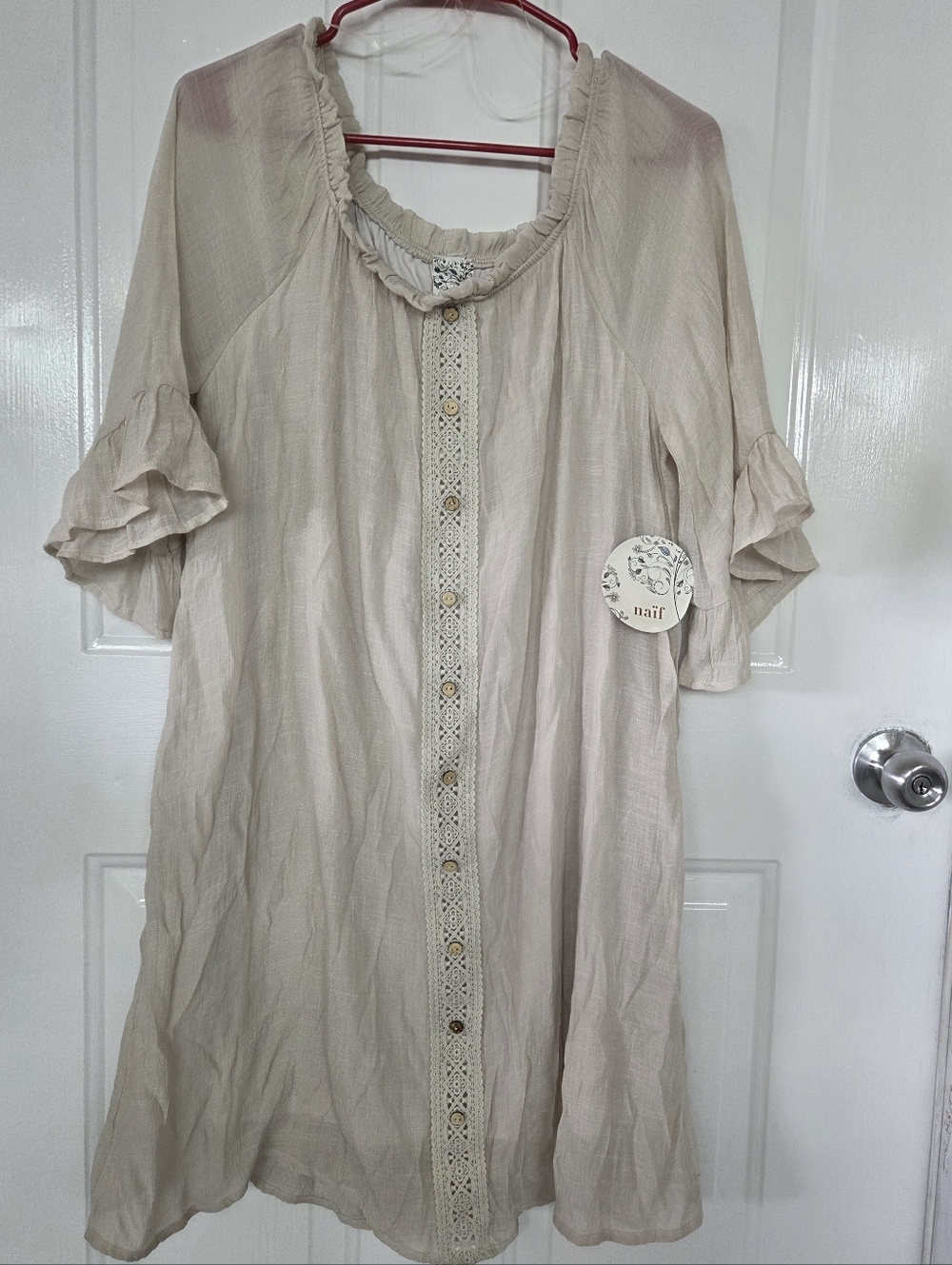 Naif NWT Light Cream Button-Front Boho Tunic Dress